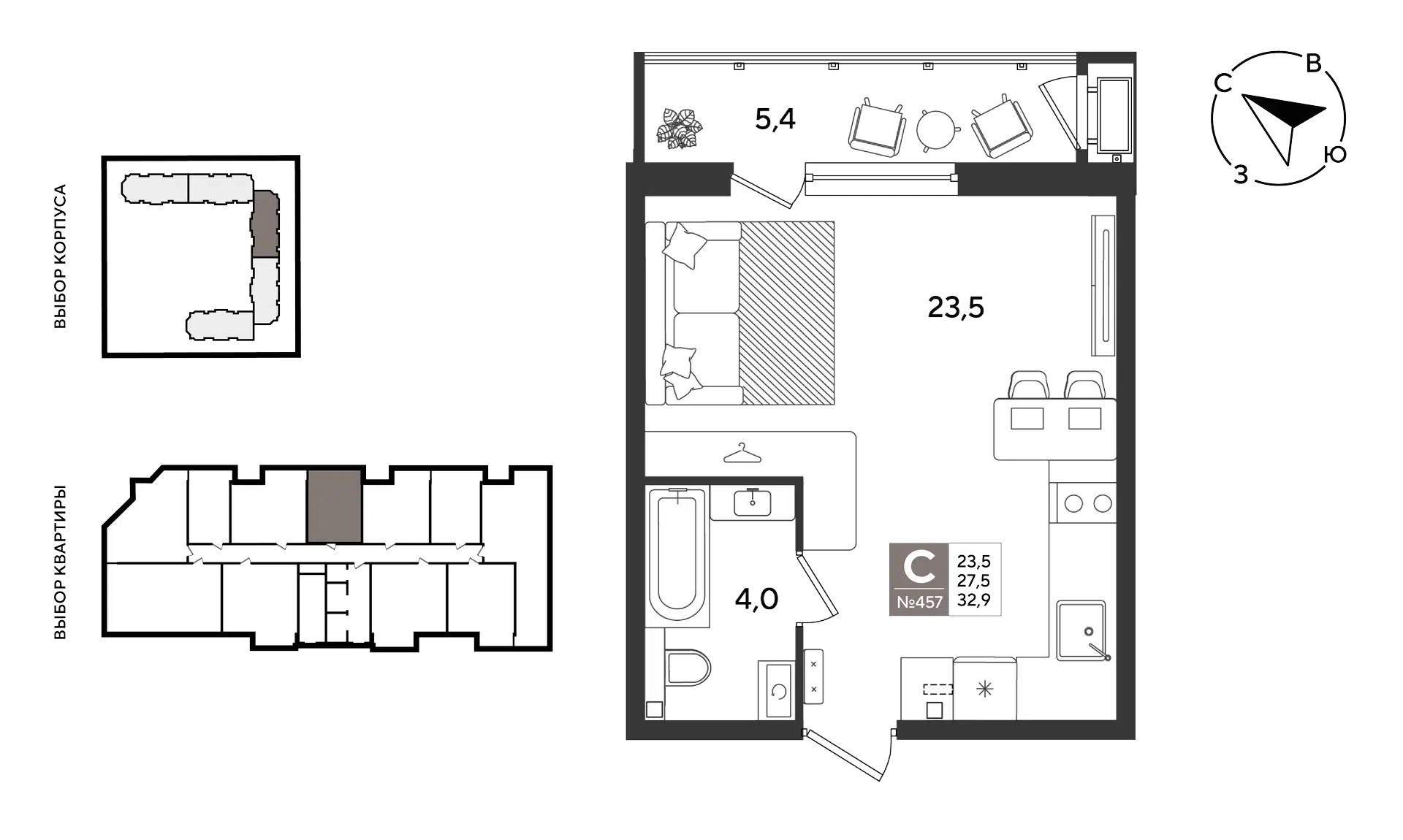 Планировка: Студия 32.60 м² в новостройке ЖК Рекорд 2