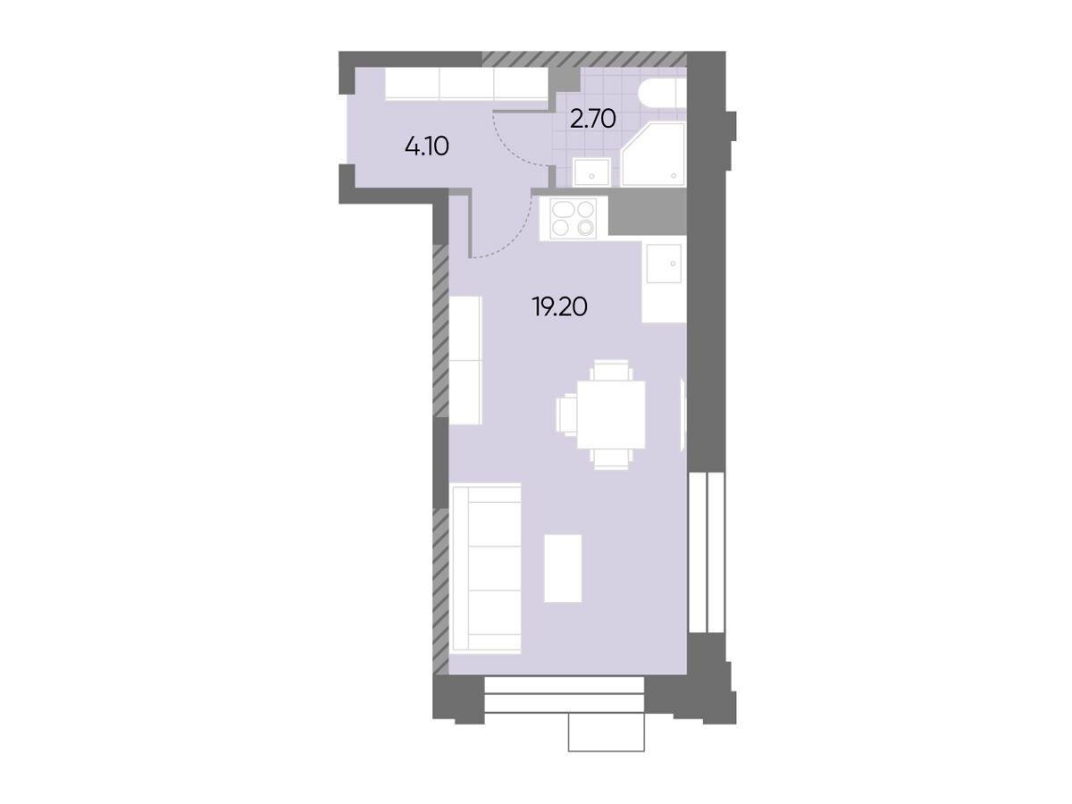Планировка: Студия 26.00 м² в новостройке ЖК Вейв