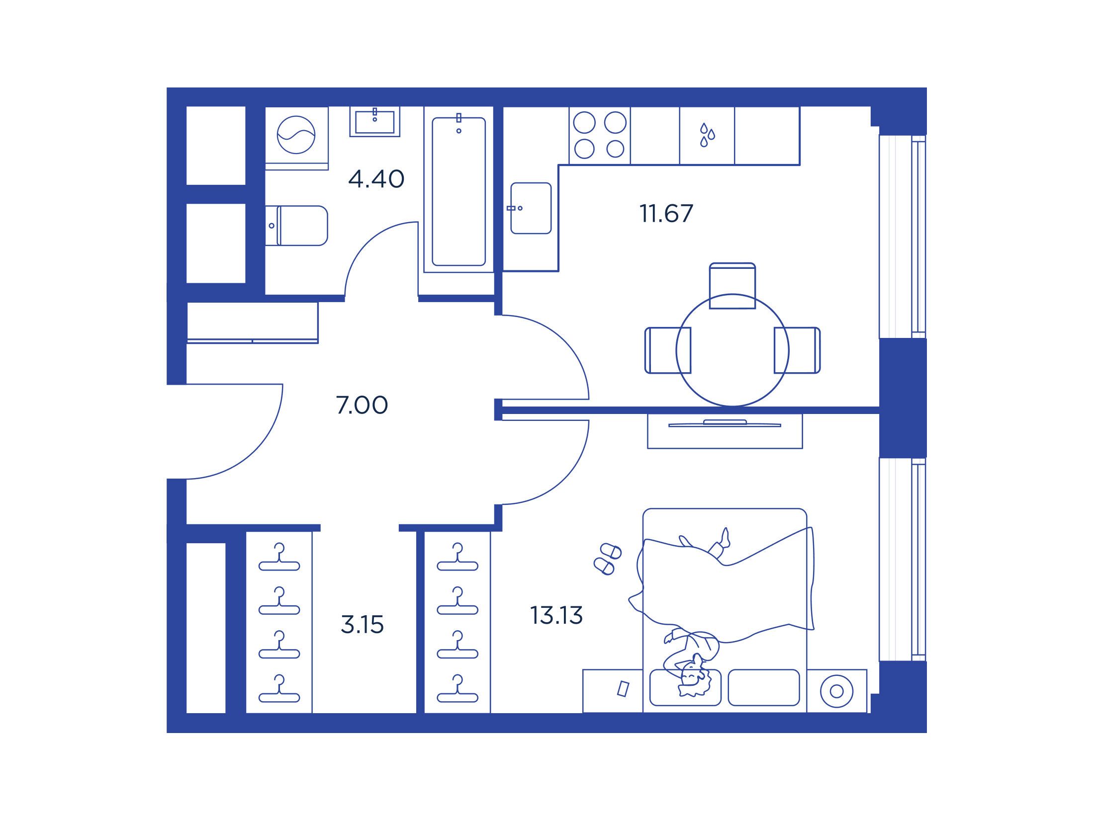Планировка: 1-комн. квартира 42.60 м² в новостройке айЛав