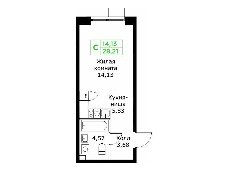 Планировка: Студия 28.20 м² в новостройке Кит 2