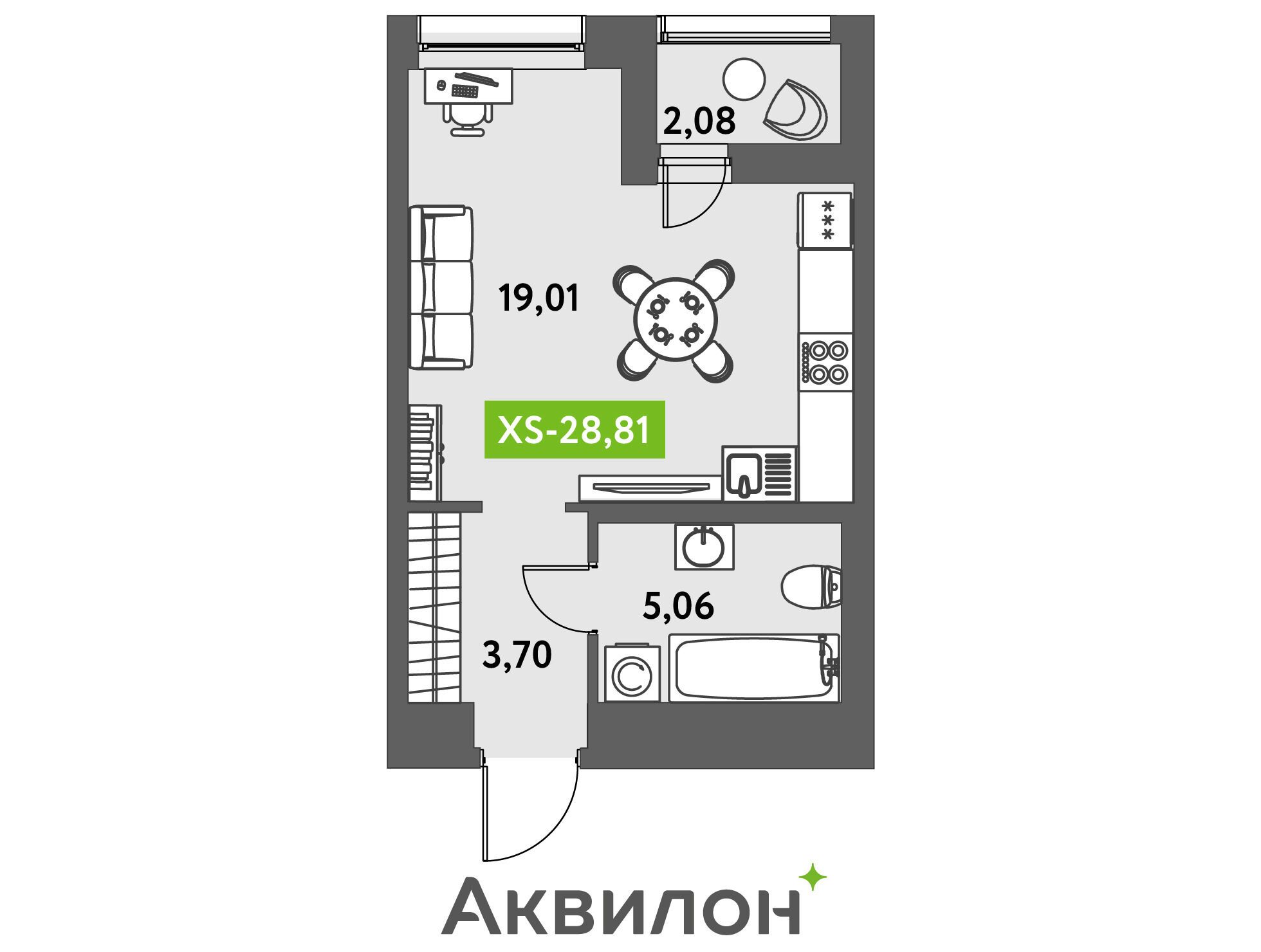 Планировка: Студия 29.90 м² в новостройке Аквилон Лив