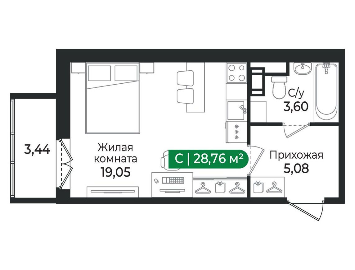 Планировка: Студия 28.76 м² в новостройке Сертолово Парк