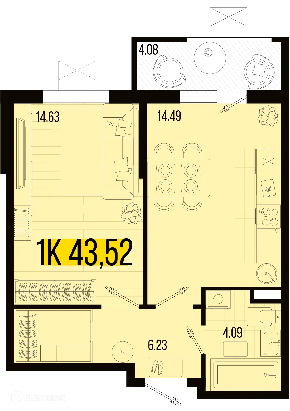 Планировка: 1-комн. квартира 39.44 м² в новостройке Цветной бульвар