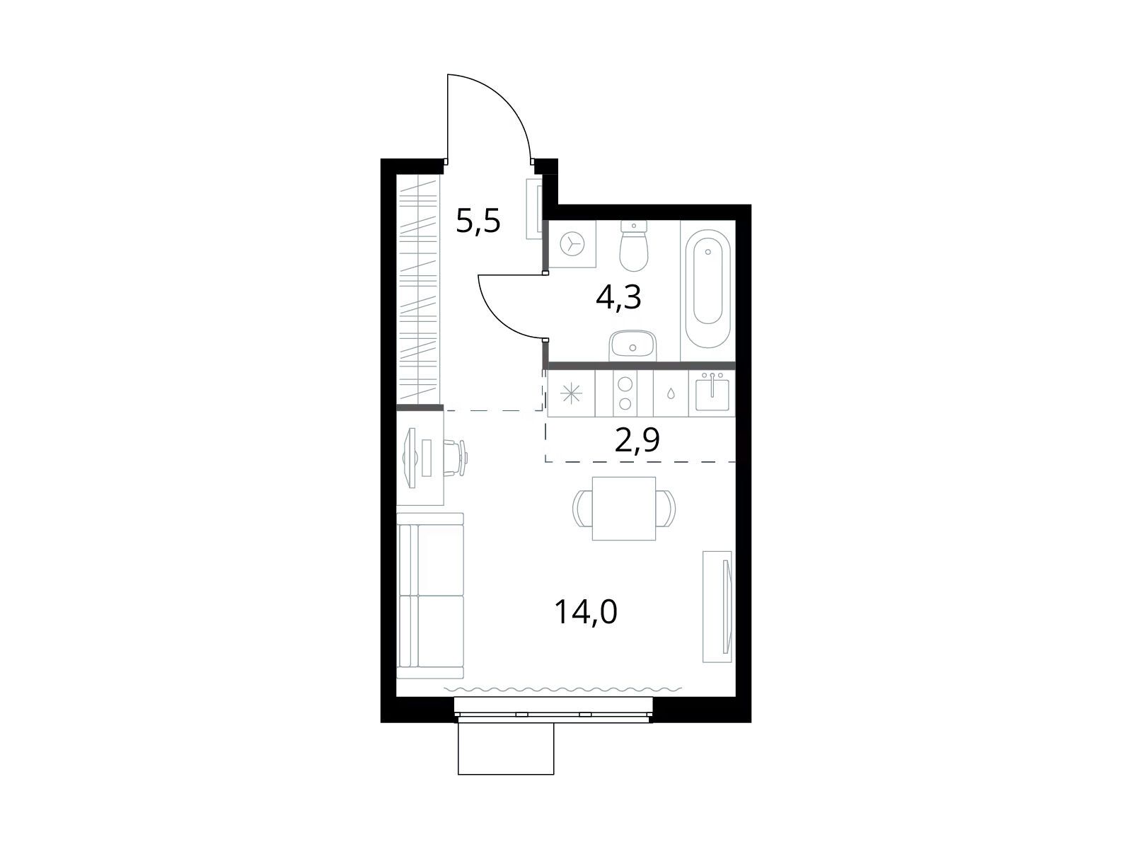 Планировка: Студия 26.70 м² в новостройке 1-й Измайловский