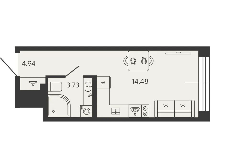 Планировка: 1-комн. квартира 24.37 м² в новостройке Башни Элемент
