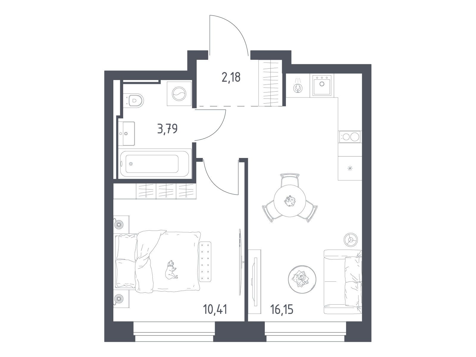 Планировка: 1-комн. квартира 32.53 м² в новостройке Литературный Квартал