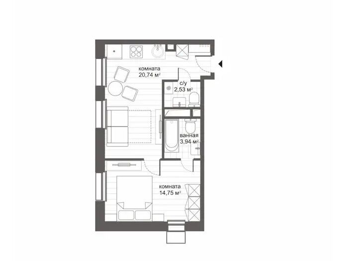 Планировка: Студия 41.70 м² в новостройке СитиМикс Новокосино