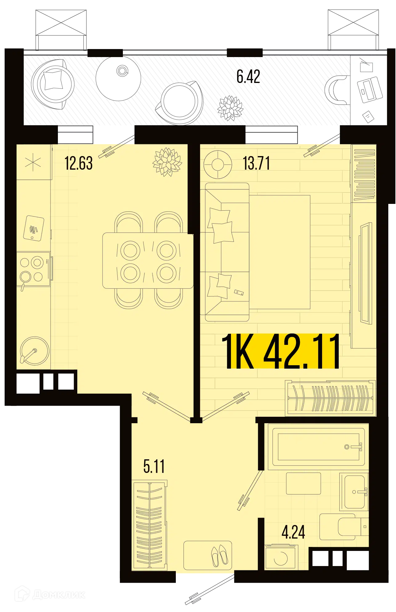 Планировка: 1-комн. квартира 35.69 м² в новостройке Цветной бульвар