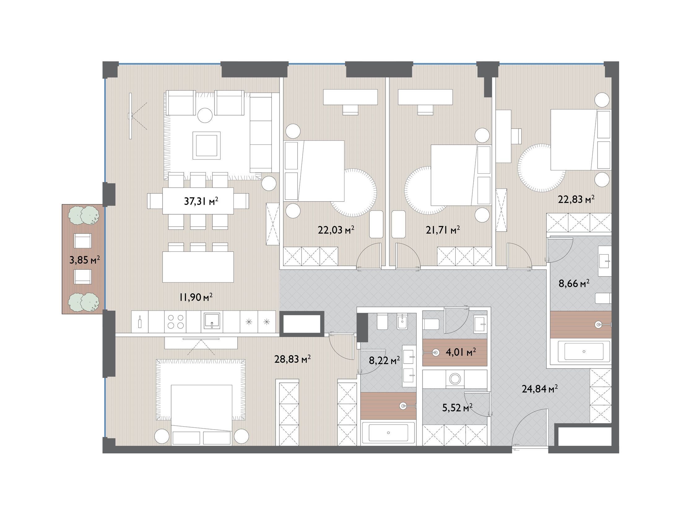 Планировка: 5-комн. квартира 201.00 м² в новостройке Вишневый сад