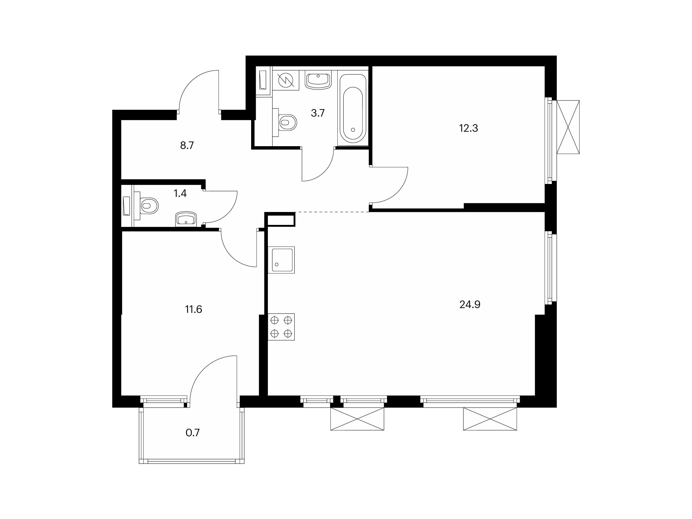 Планировка: 2-комн. квартира 63.30 м² в новостройке Кантемировская 11