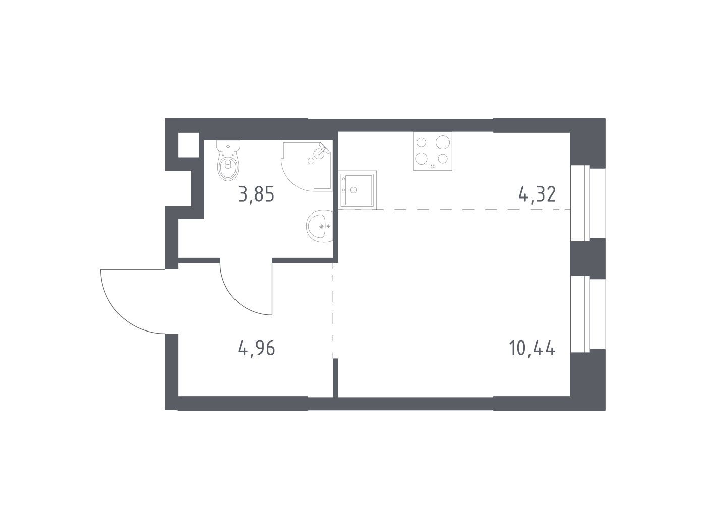 Планировка: Студия 23.57 м² в новостройке Эко Бунино