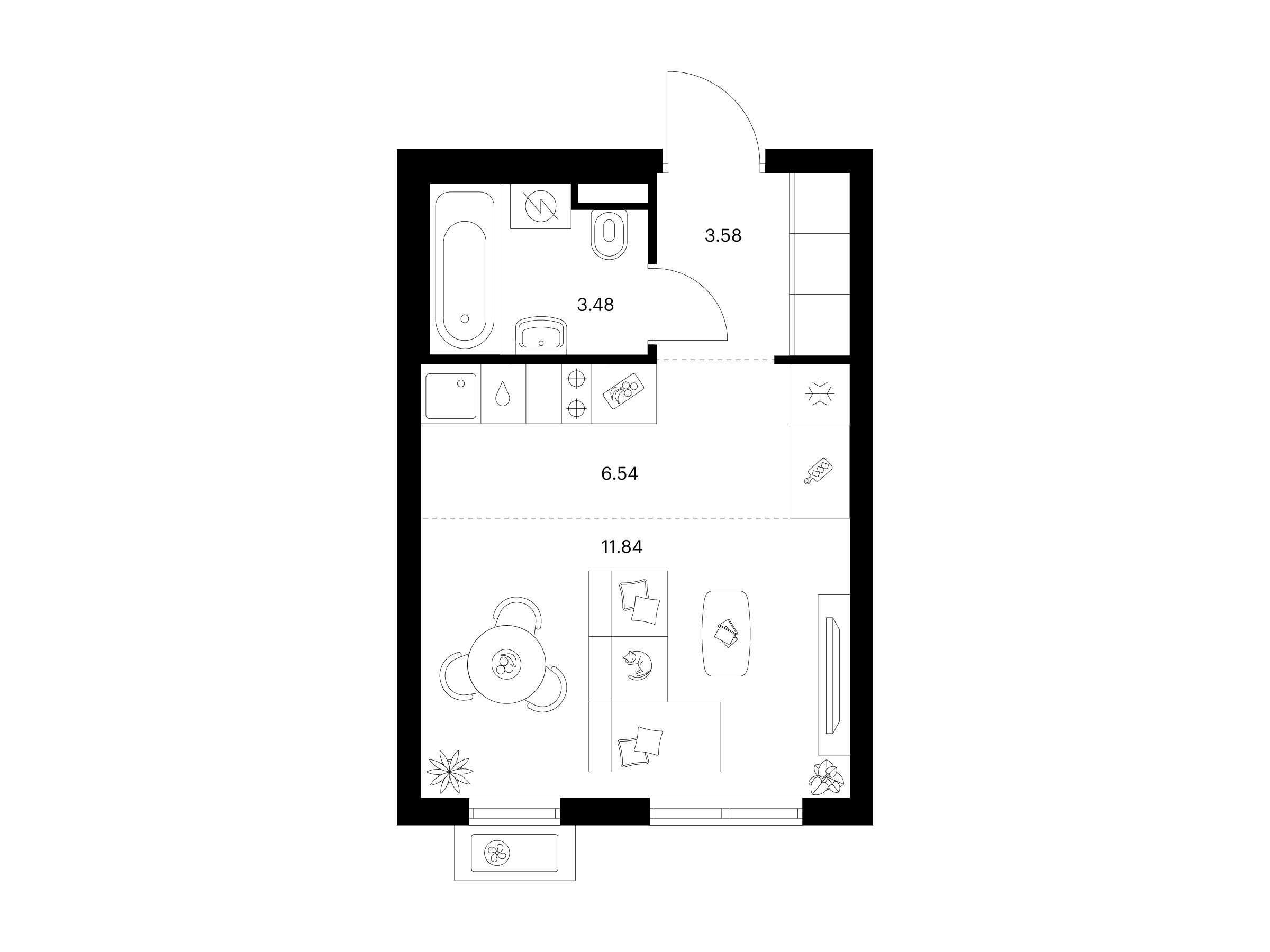 Планировка: Студия 25.44 м² в новостройке Заречный парк