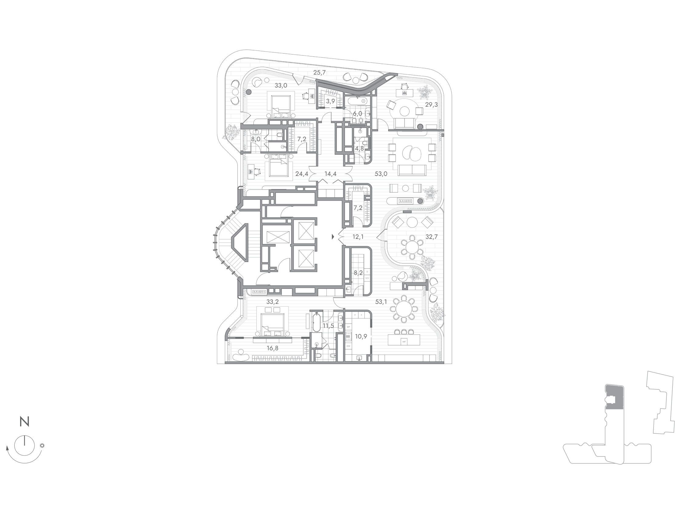 Планировка: 4-комн. квартира 354.50 м² в новостройке Фантом