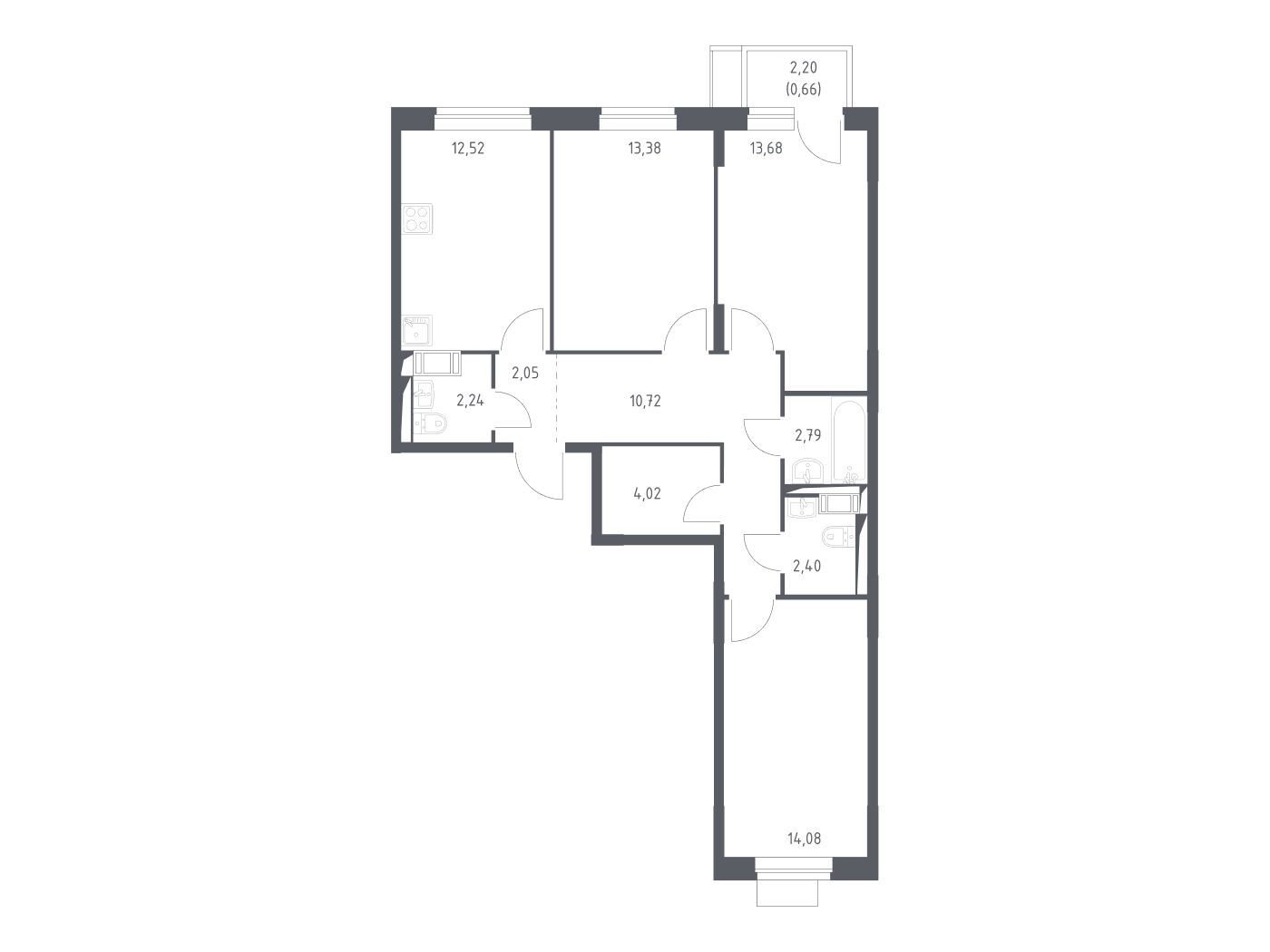 Планировка: 3-комн. квартира 78.54 м² в новостройке ЖК Пятницкие Луга