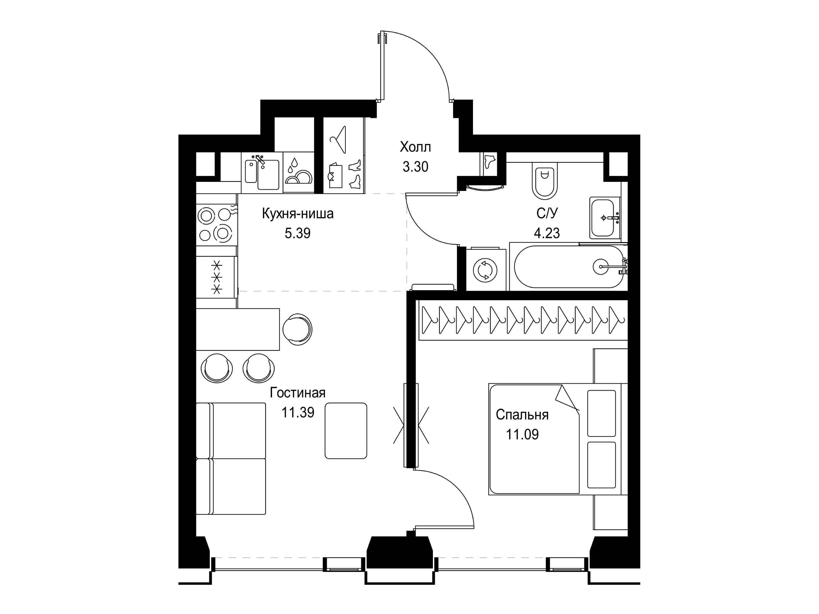Планировка: 1-комн. квартира 35.40 м² в новостройке Сет