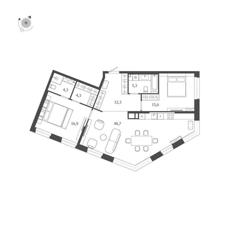 Планировка: 2-комн. квартира 99.40 м² в новостройке ЖК ЛДМ
