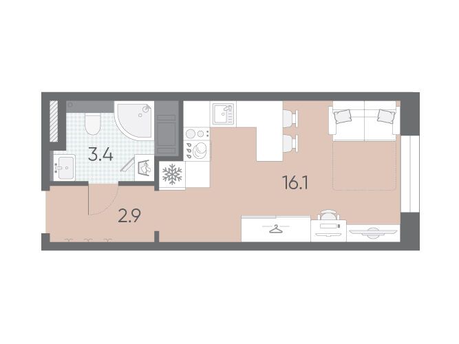 Планировка: Студия 22.40 м² в новостройке Большая Охта