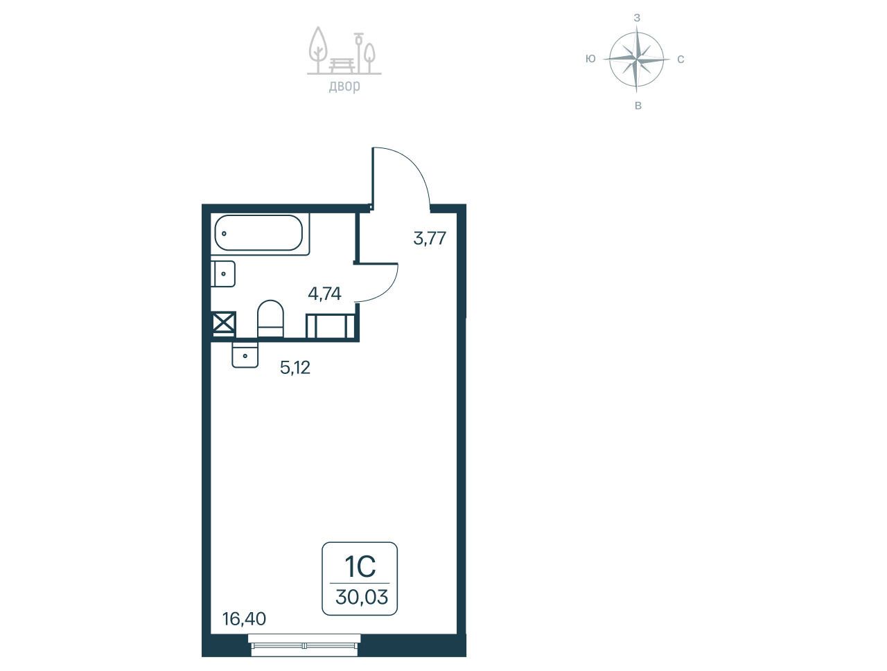 Планировка: Студия 30.03 м² в новостройке Расцветай в Янино
