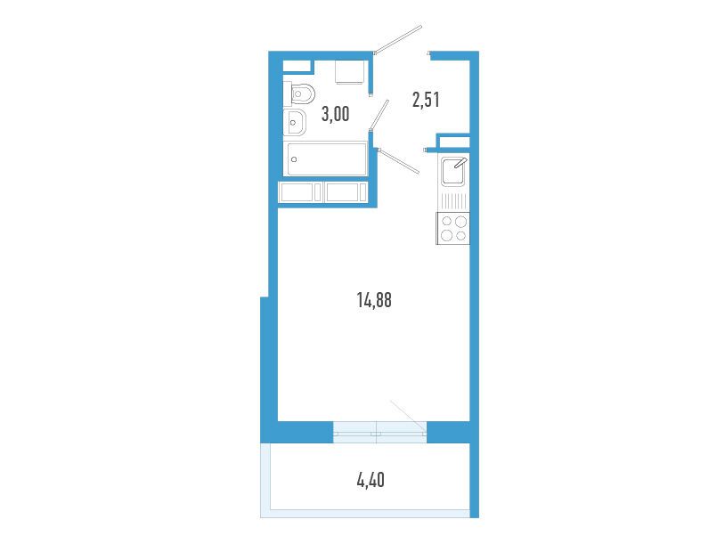Планировка: Студия 21.71 м² в новостройке Аэросити