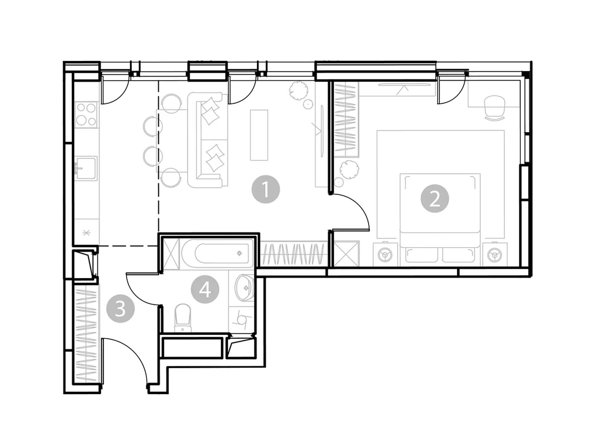 Планировка: 2-комн. квартира 49.04 м² в новостройке Эвопарк Измайлово