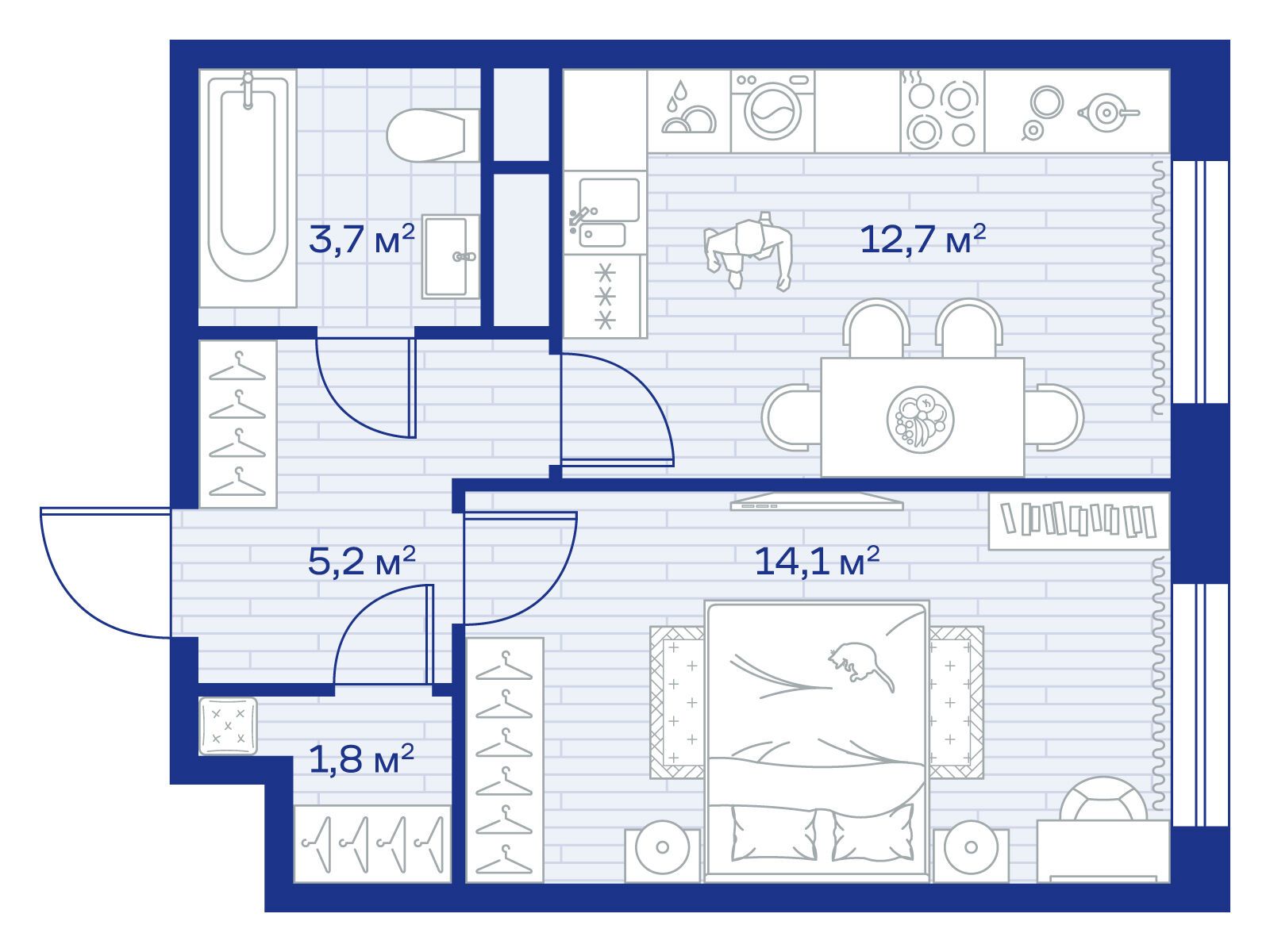 Планировка: 1-комн. квартира 37.50 м² в новостройке Аристов Берег