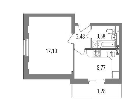 Планировка: 1-комн. квартира 33.21 м² в новостройке Внуково Парк 2