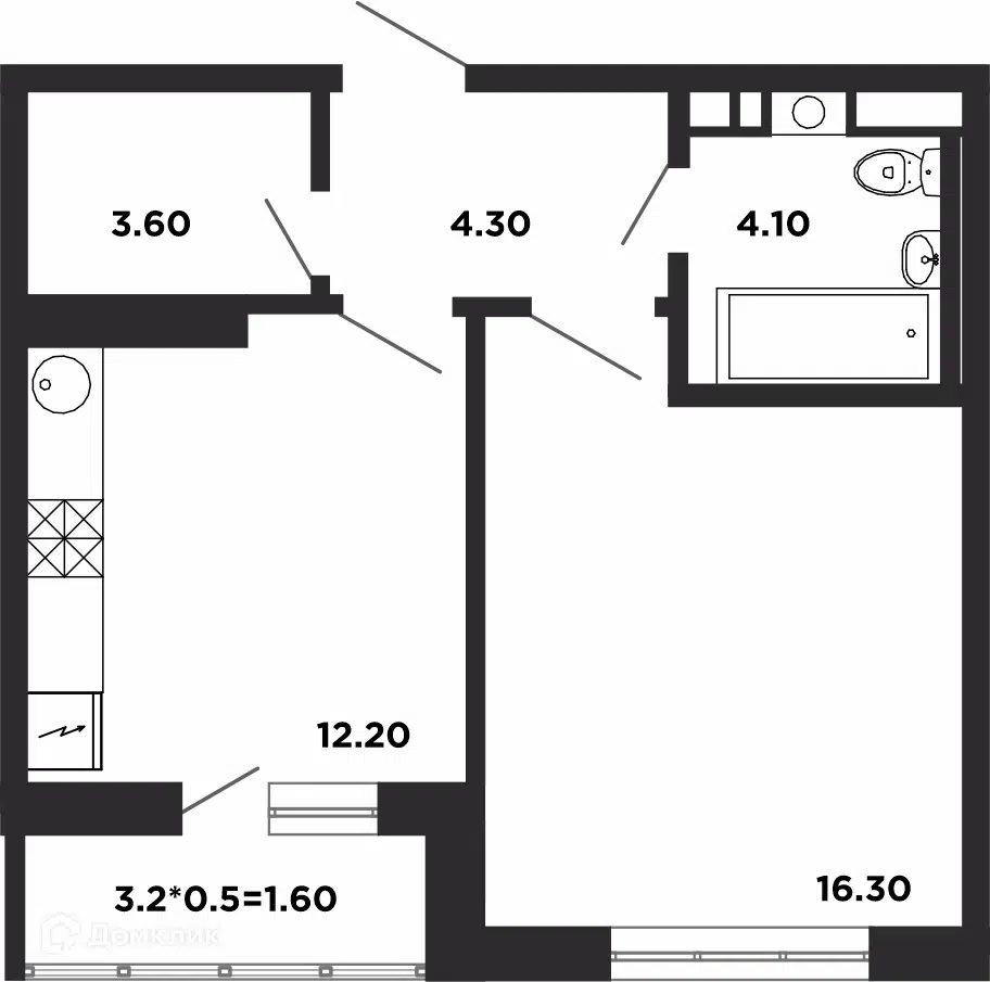 Планировка: 1-комн. квартира 42.40 м² в новостройке Красная площадь