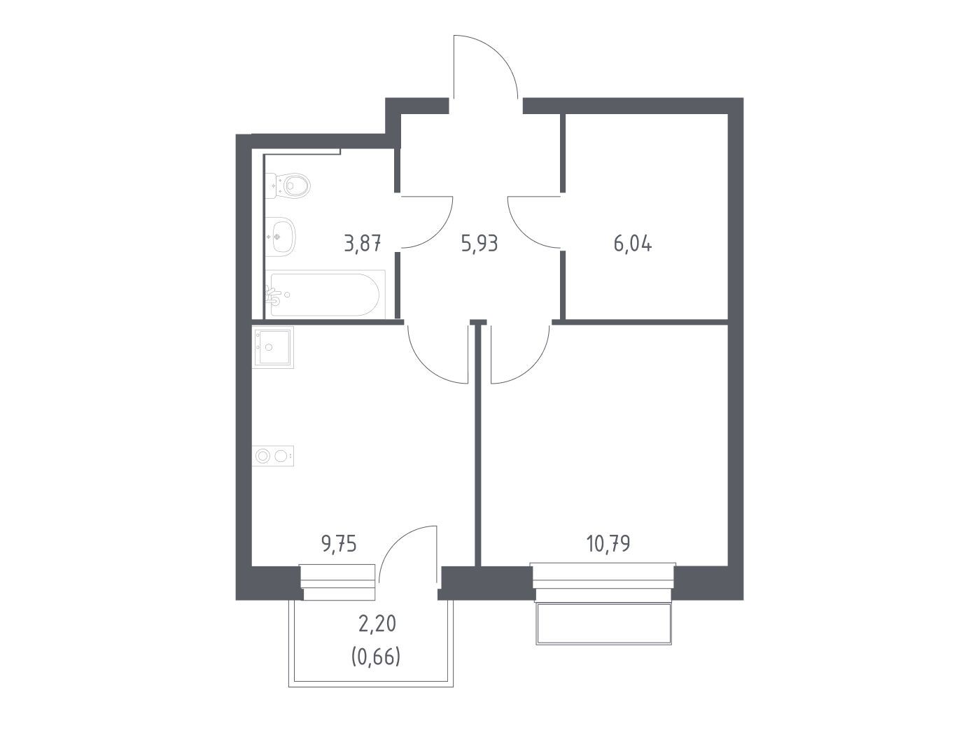 Планировка: 1-комн. квартира 37.04 м² в новостройке Новое Внуково