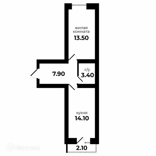 Планировка: 1-комн. квартира 40.80 м² в новостройке По ул. Антона Чехова