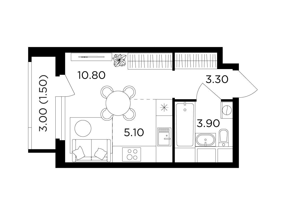 Планировка: Студия 24.60 м² в новостройке ЖК Филатов луг