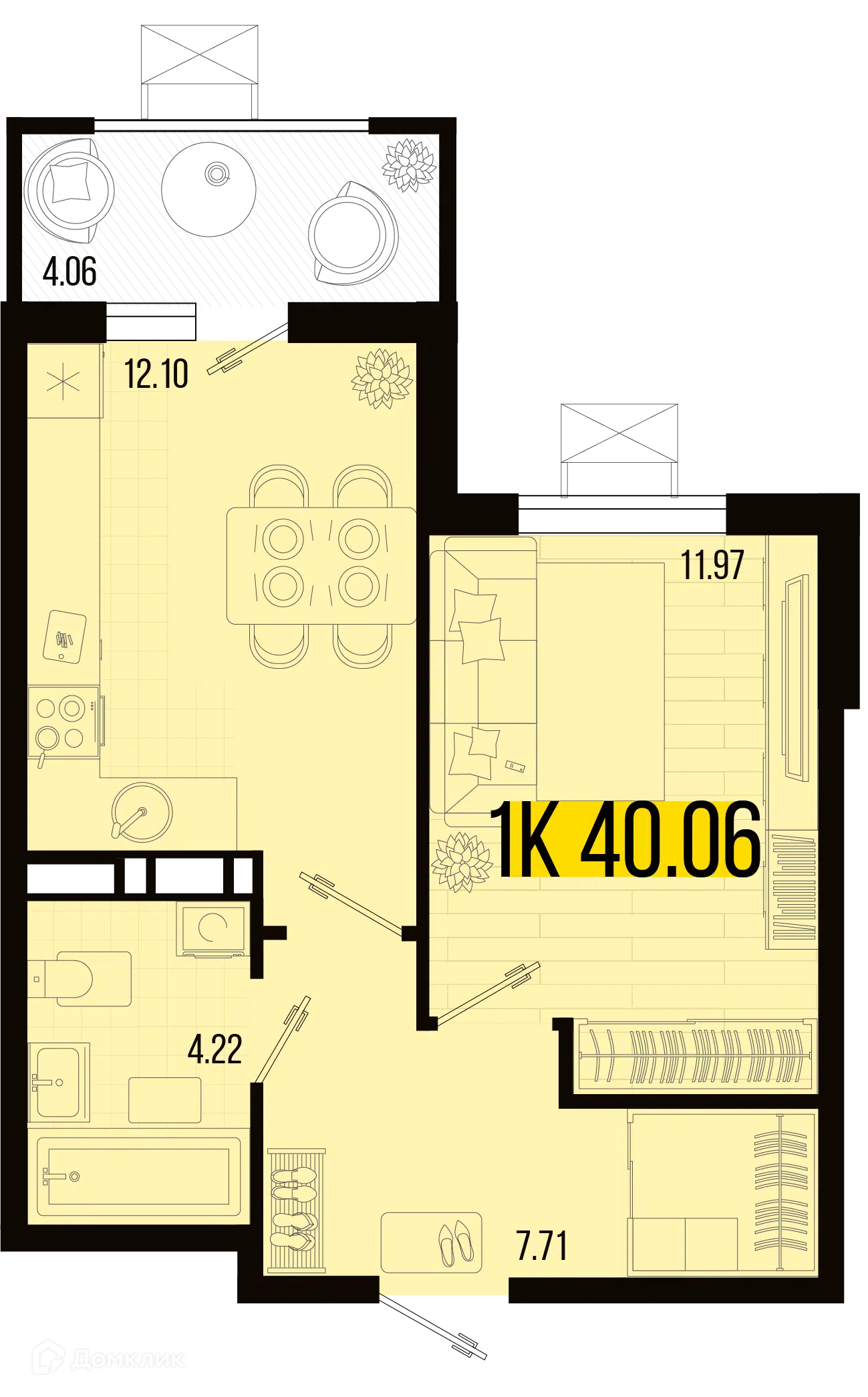 Планировка: 1-комн. квартира 38.40 м² в новостройке Цветной бульвар