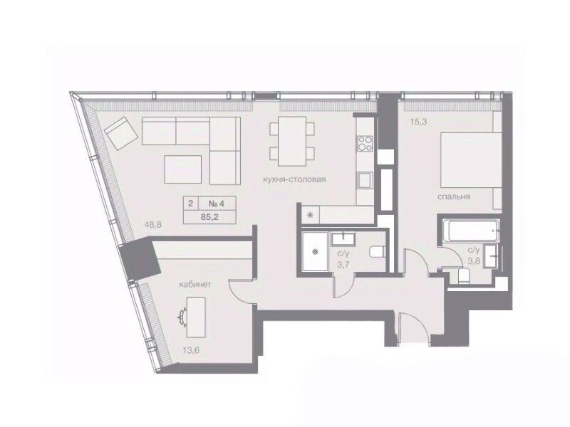 Планировка: 2-комн. квартира 85.20 м² в новостройке Кэпитал Тауэрс