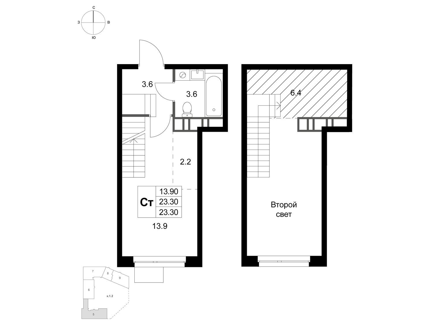 Планировка: Студия 29.70 м² в новостройке Легенда Марусино