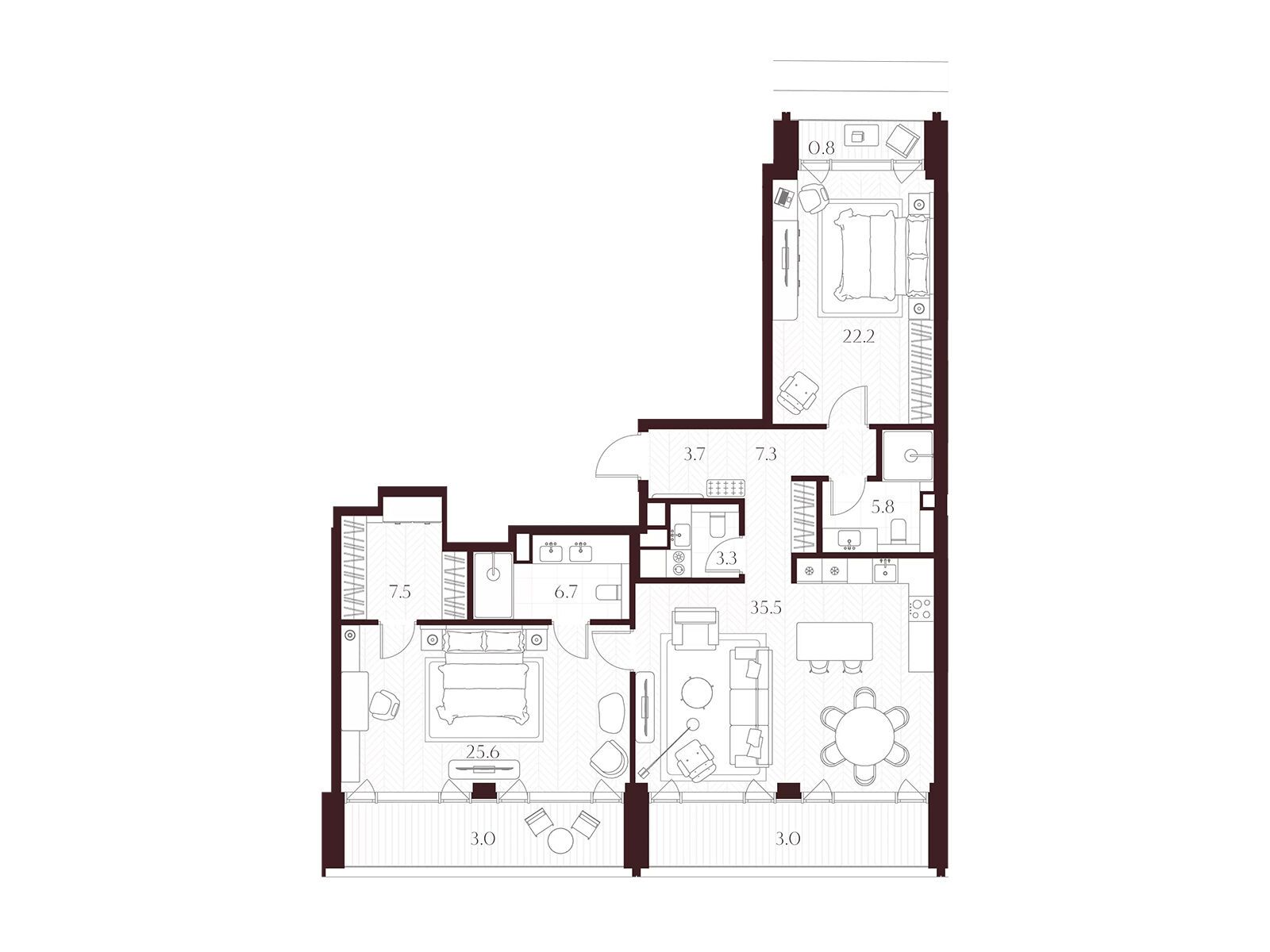 Планировка: 2-комн. квартира 124.40 м² в новостройке Климашкина 7/11