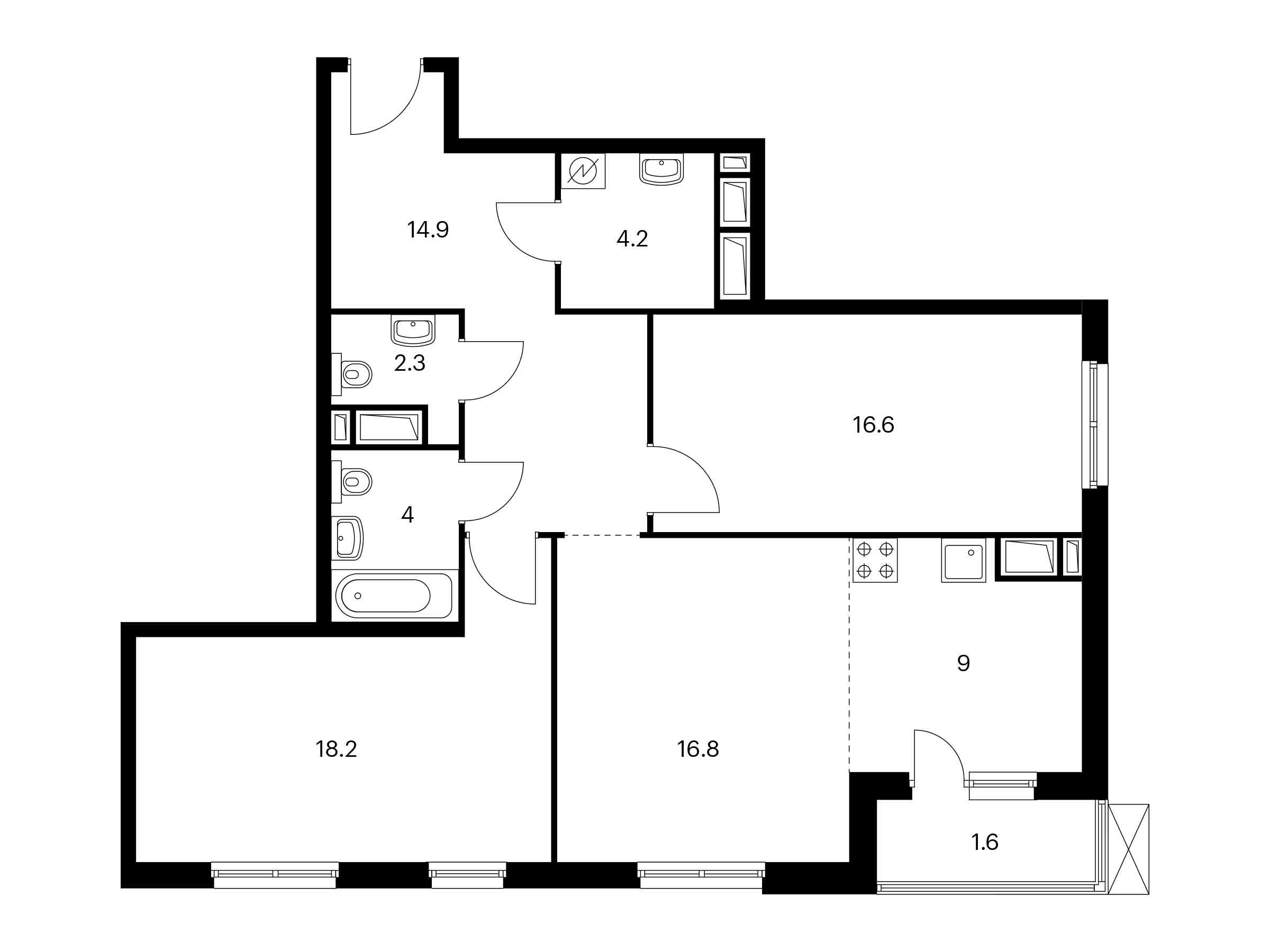 Планировка: 2-комн. квартира 87.60 м² в новостройке Митинский лес