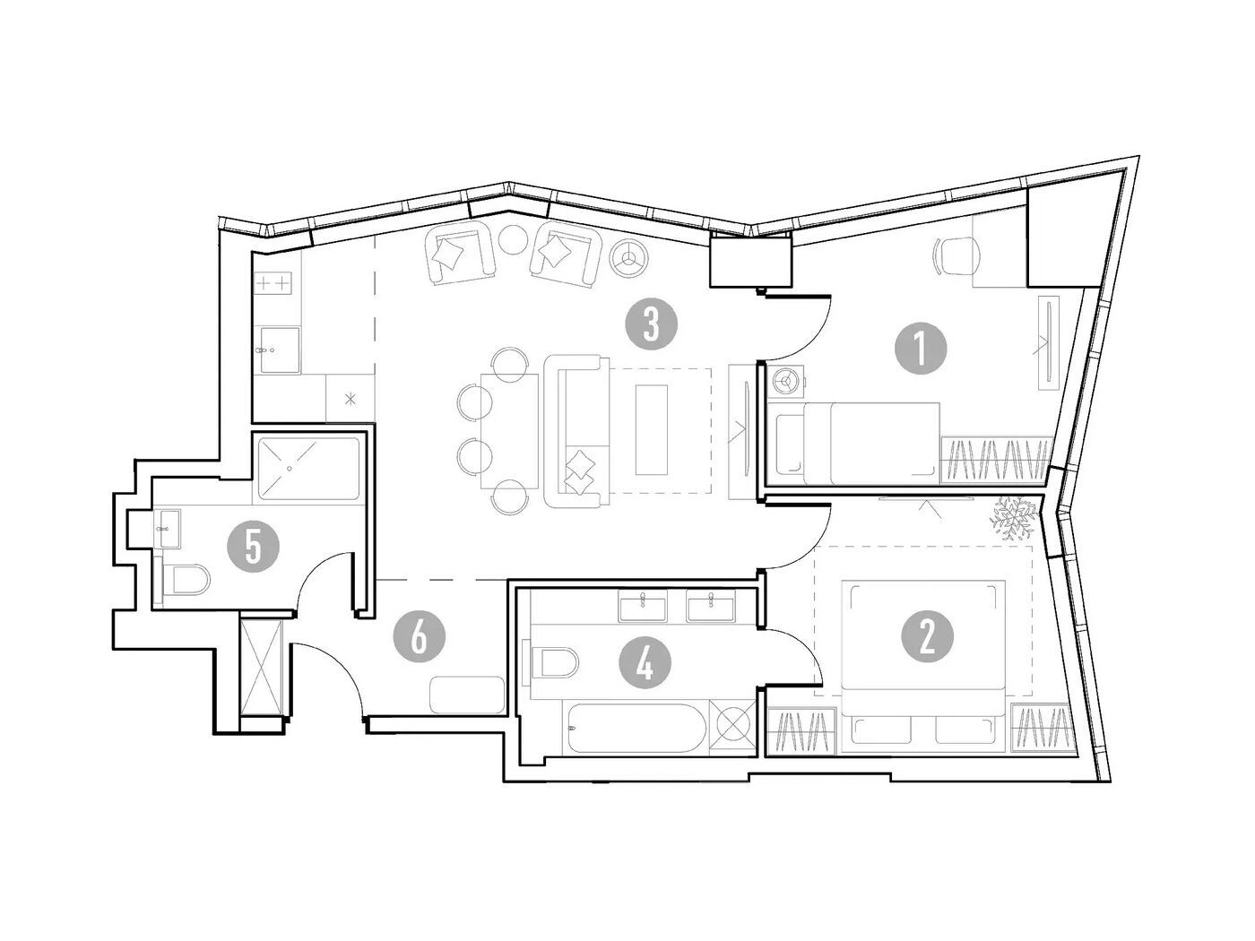Планировка: 2-комн. квартира 61.57 м² в новостройке Уно. Горбунова