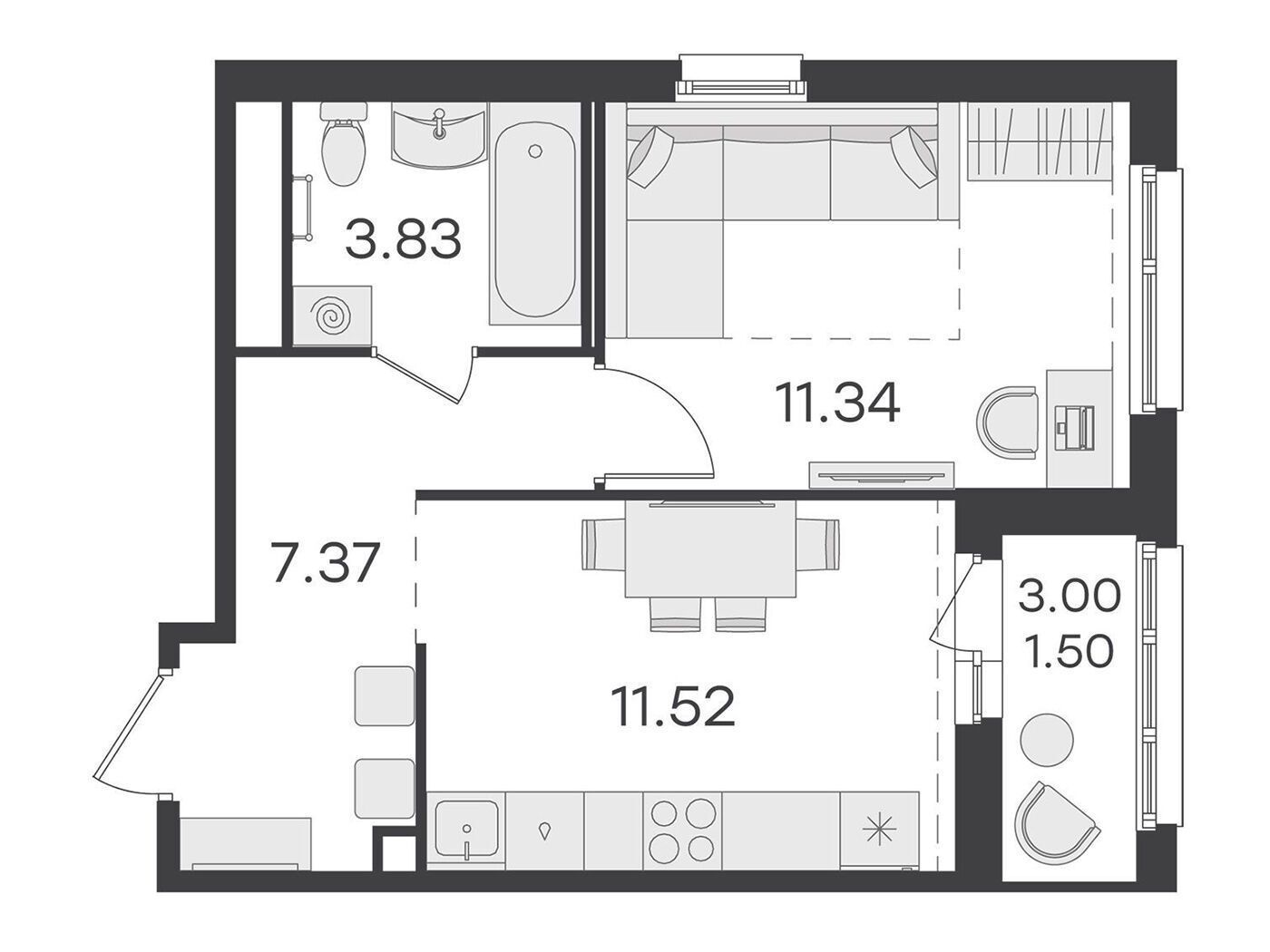 Планировка: 1-комн. квартира 36.10 м² в новостройке Глоракс Парголово