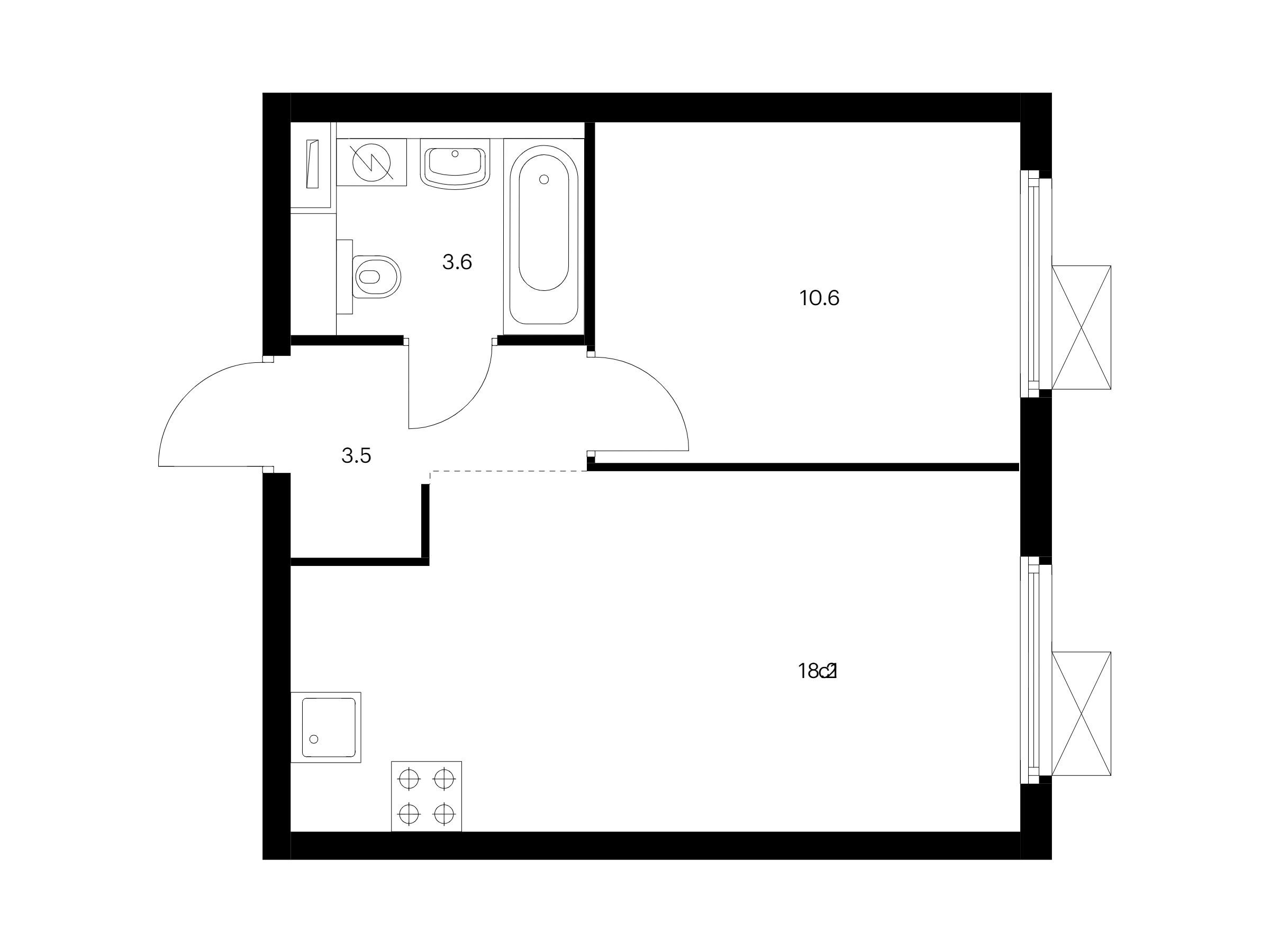 Планировка: 1-комн. квартира 35.90 м² в новостройке Сигнальный 16