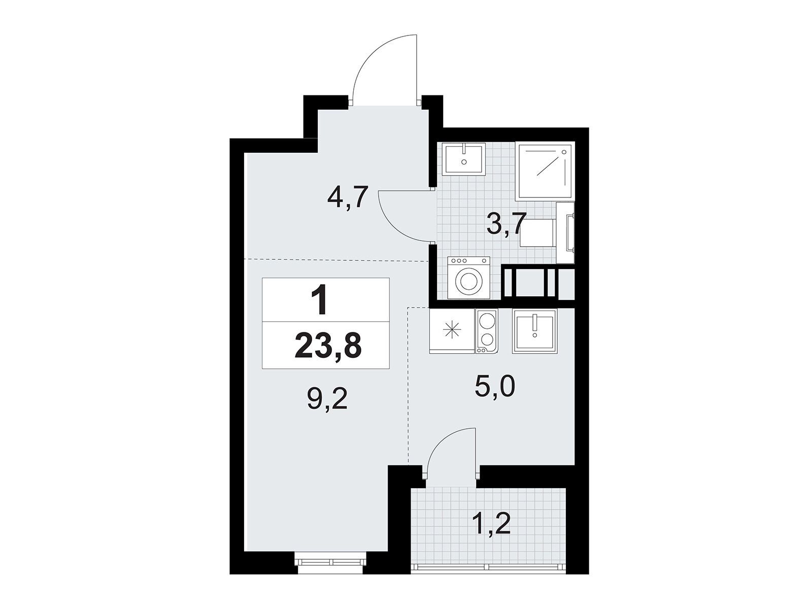 Планировка: Студия 23.80 м² в новостройке А101 Лаголово