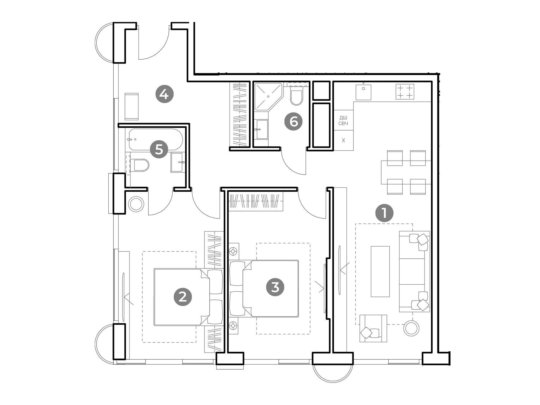 Планировка: 3-комн. квартира 74.60 м² в новостройке Наметкин Тауэр