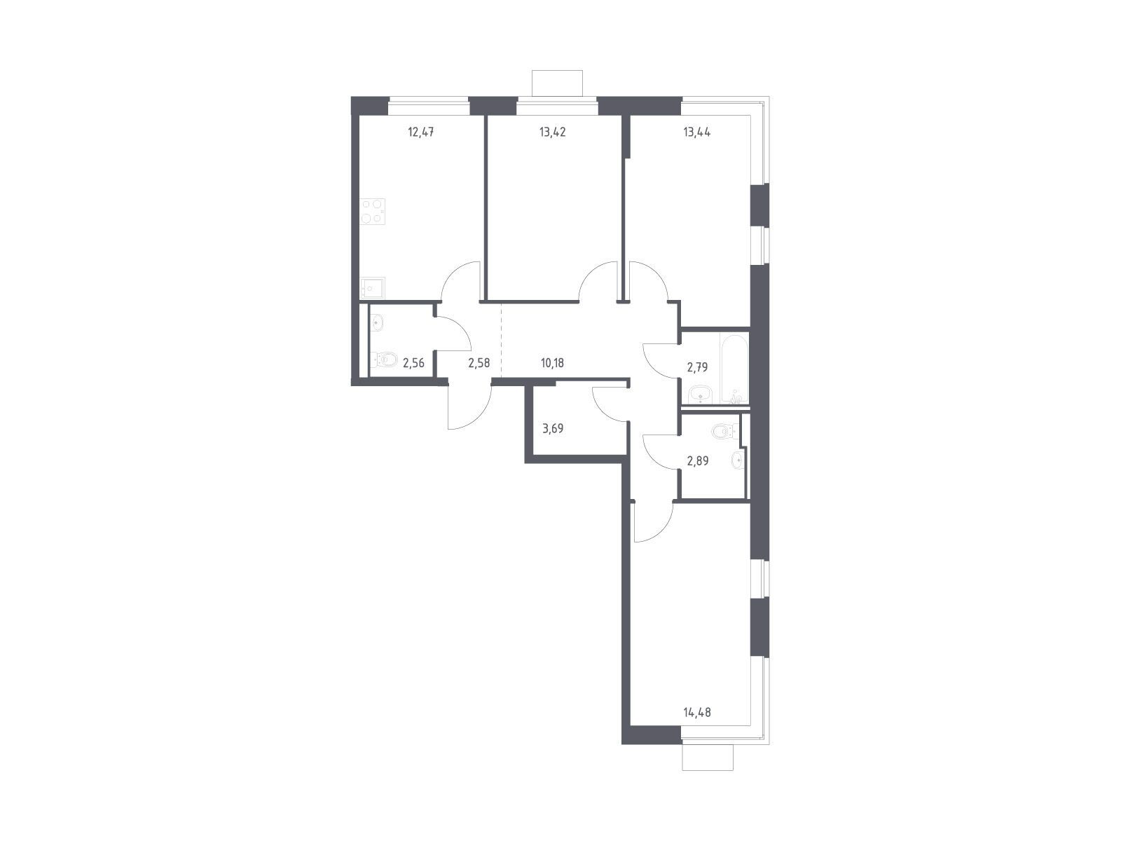 Планировка: 3-комн. квартира 78.50 м² в новостройке Подольские кварталы