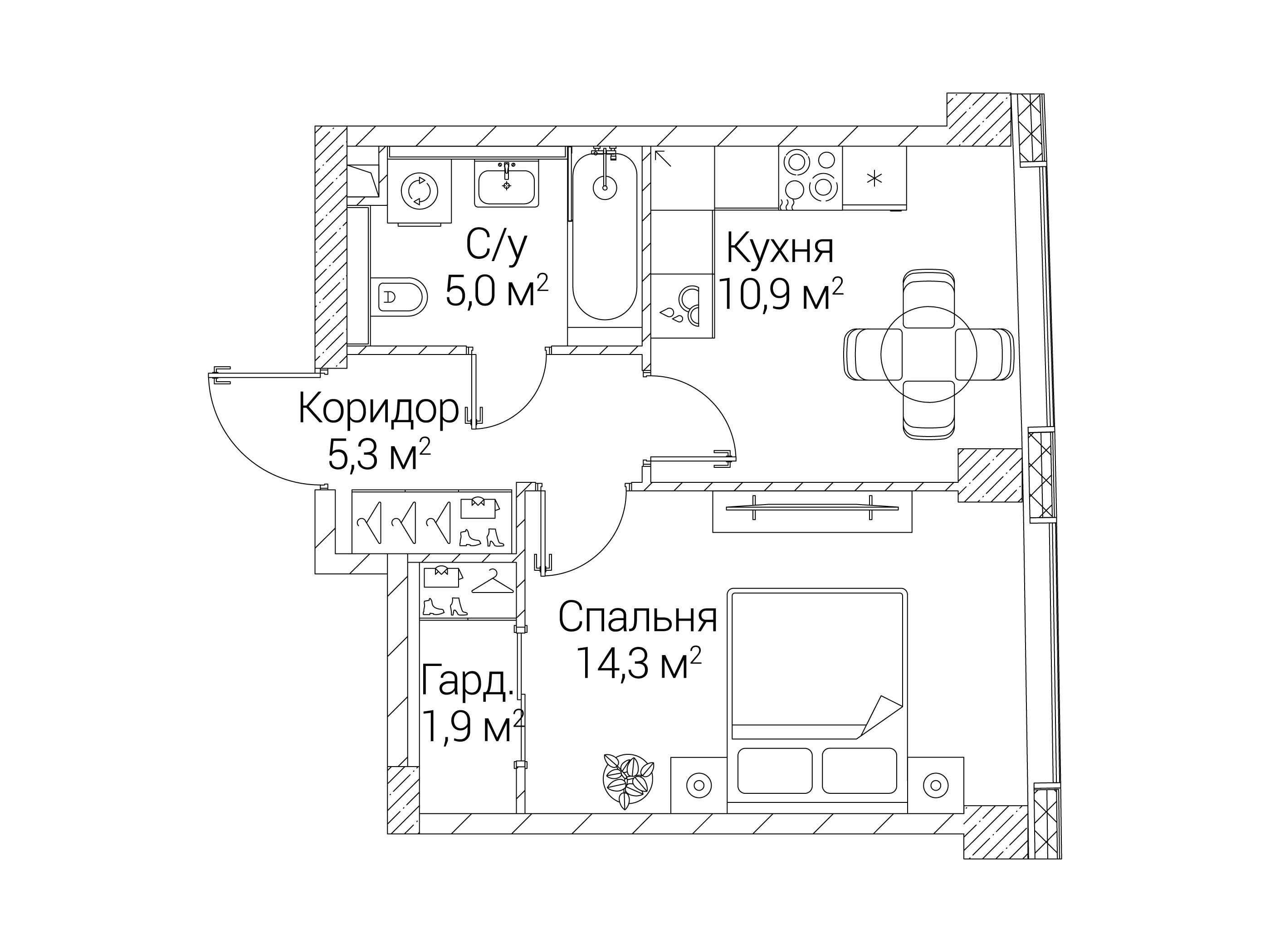 Планировка: 1-комн. квартира 37.40 м² в новостройке Сезар Будущее