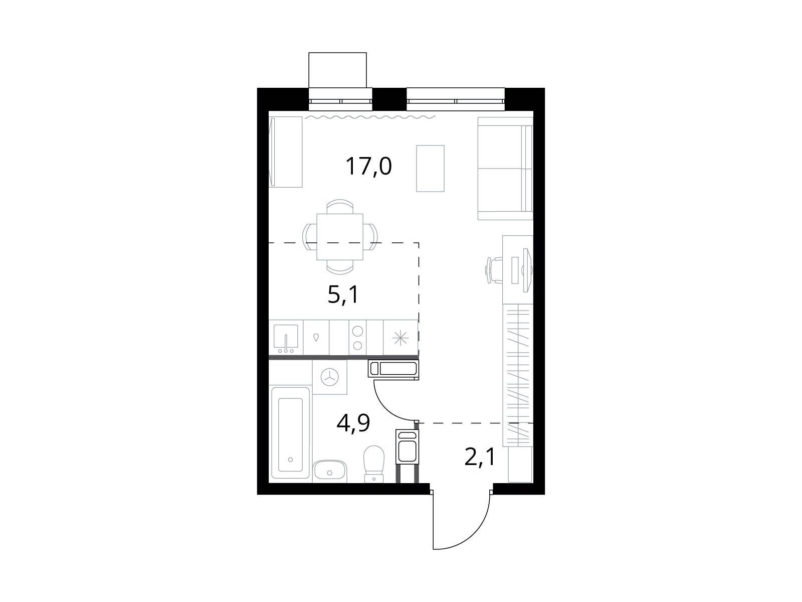 Планировка: Студия 29.10 м² в новостройке 1-й Саларьевский