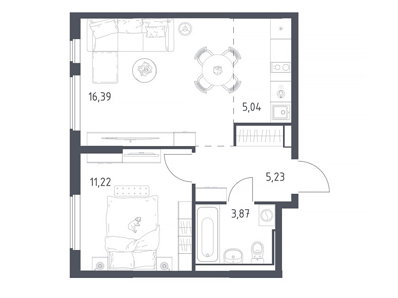 Планировка: 1-комн. квартира 41.75 м² в новостройке Горки Парк