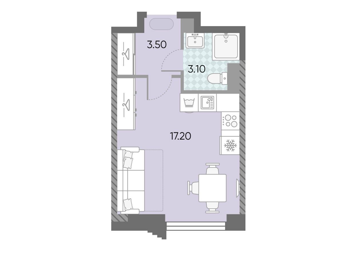 Планировка: Студия 23.80 м² в новостройке Обручева 30