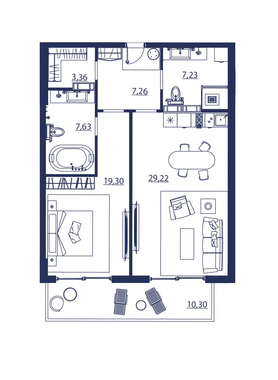 Планировка: 2-комн. квартира 84.30 м² в новостройке Апарт-комплекс Кедровый