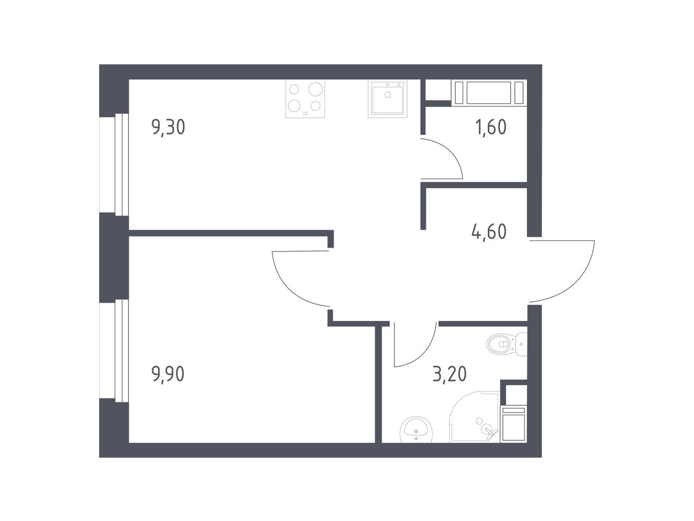 Планировка: 1-комн. квартира 28.70 м² в новостройке Эко Бунино