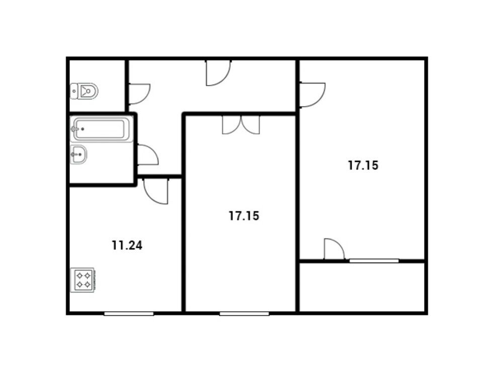 Планировка: 2-комн. квартира 61.03 м² в новостройке Новоокский