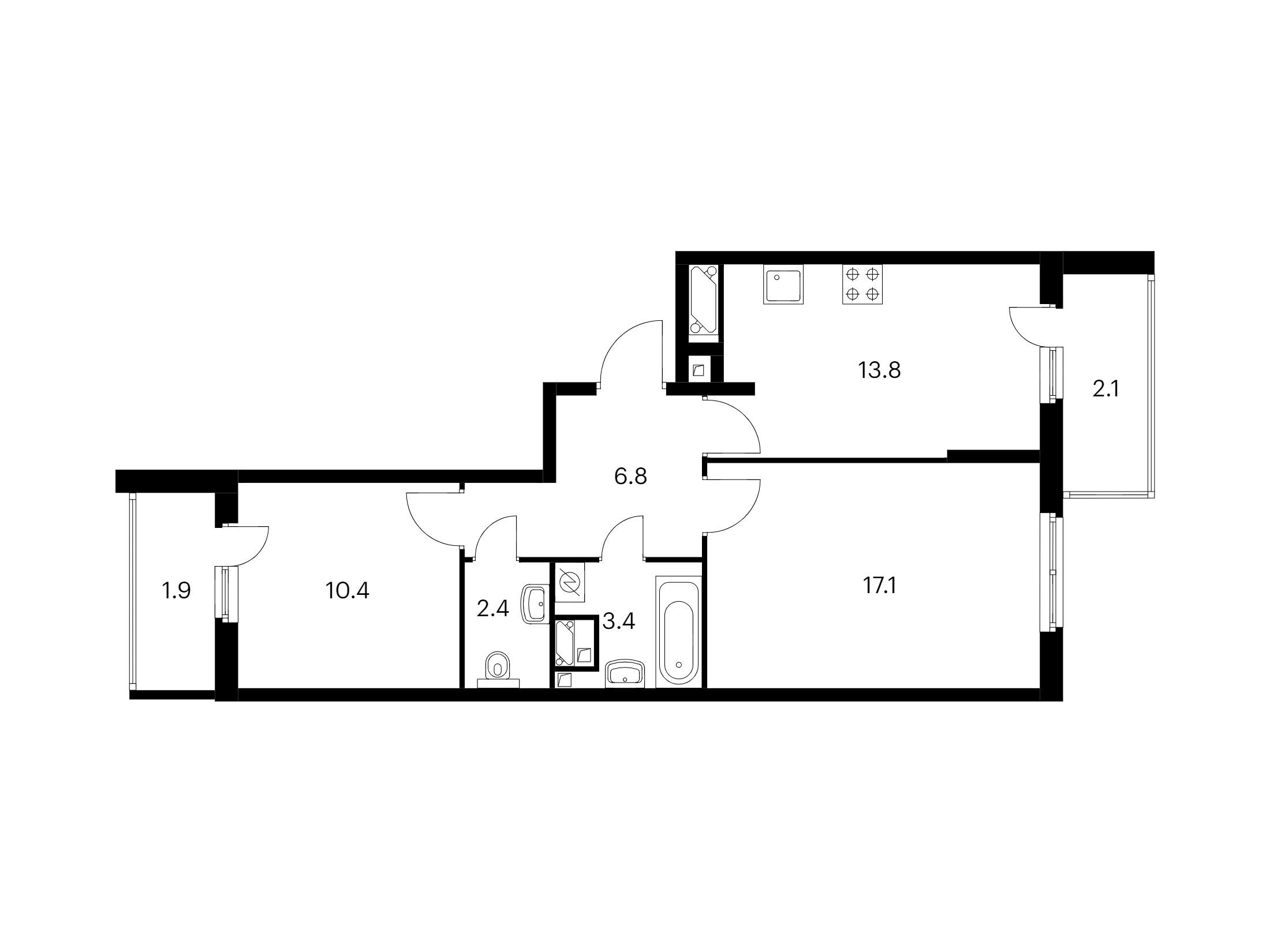 Планировка: 2-комн. квартира 57.90 м² в новостройке Митинский лес