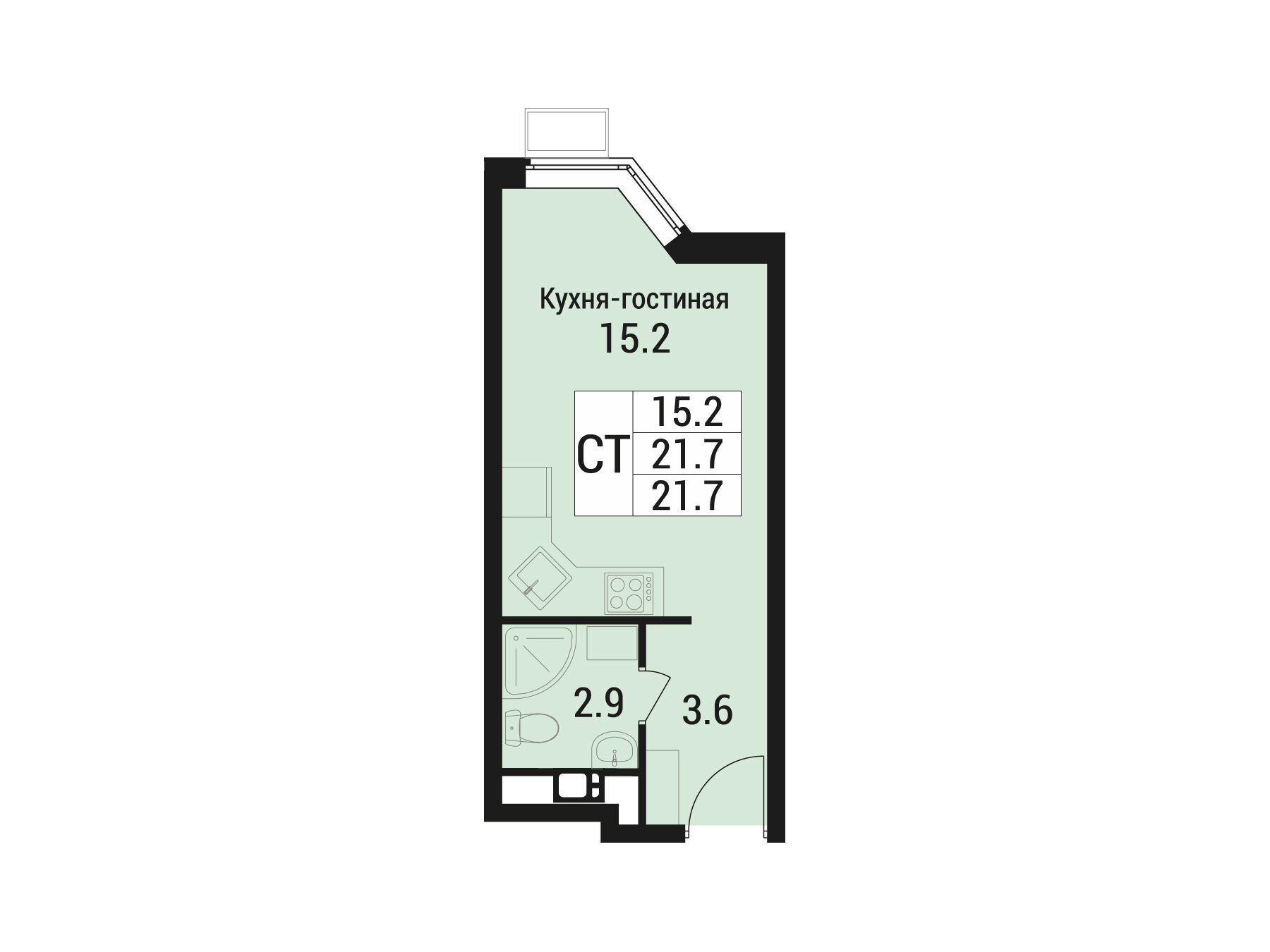 Планировка: Студия 21.70 м² в новостройке Дом в Малаховке